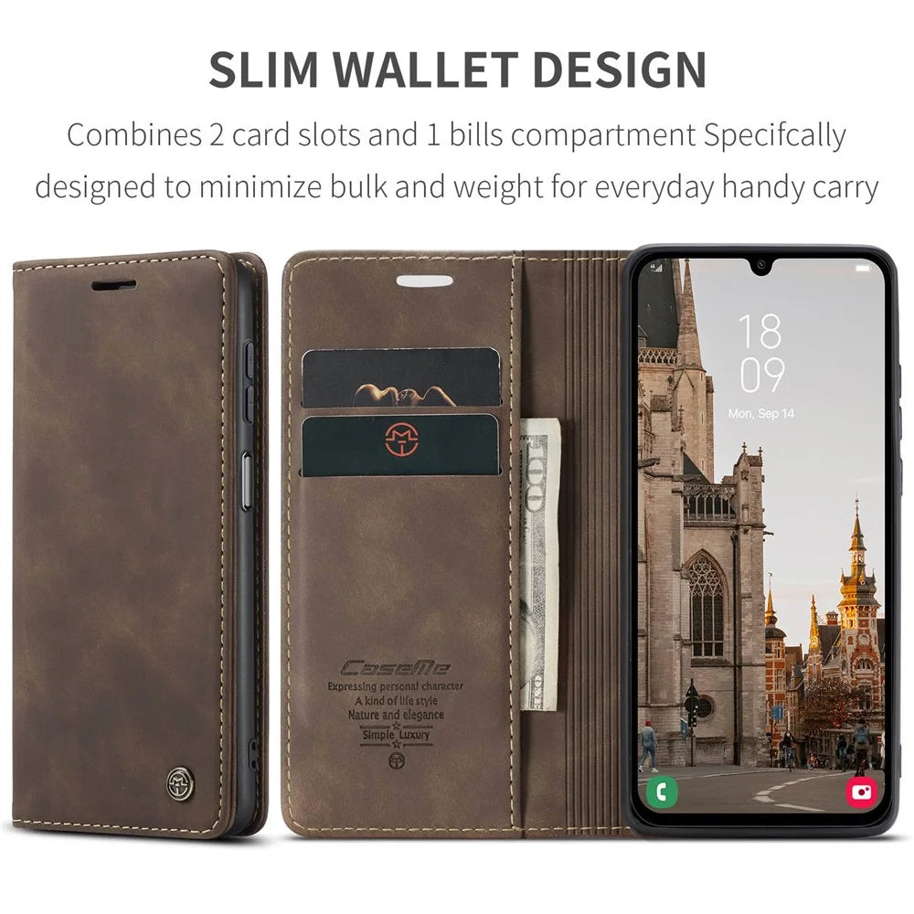 CASEME For Samsung Galaxy A16 5G / A16 4G Case  013 Series Card Holder Stand Leather Phone Cover - Coffee - 6