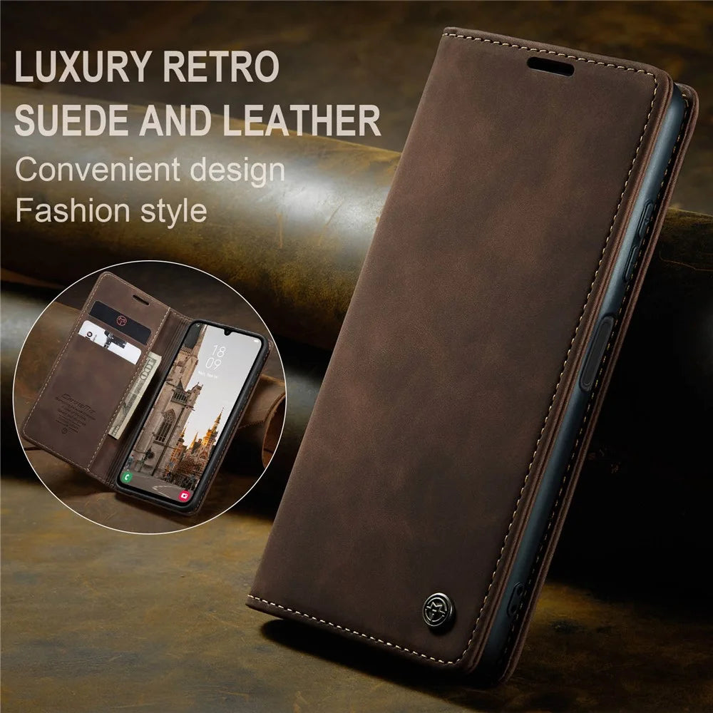CASEME For Samsung Galaxy A16 5G / A16 4G Case  013 Series Card Holder Stand Leather Phone Cover - Coffee - 7