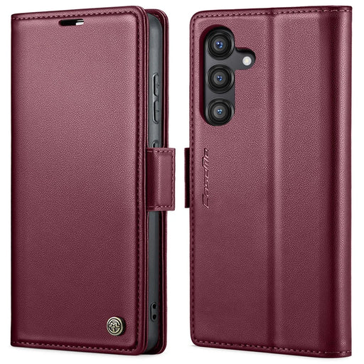 CASEME For Samsung Galaxy S24 FE Leather Case  023 RFID Blocking 3 Card Slot Mobile Cover - Red - 1