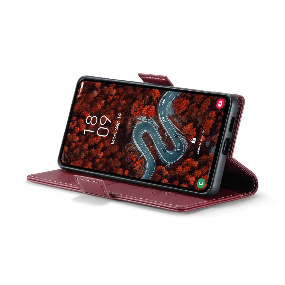 CASEME For Samsung Galaxy S24 FE Leather Case  023 RFID Blocking 3 Card Slot Mobile Cover - Red - 3