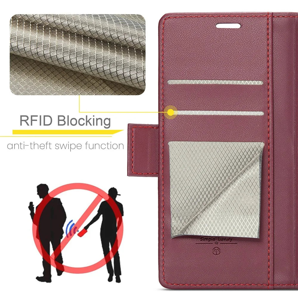 CASEME For Samsung Galaxy S24 FE Leather Case  023 RFID Blocking 3 Card Slot Mobile Cover - Red - 4