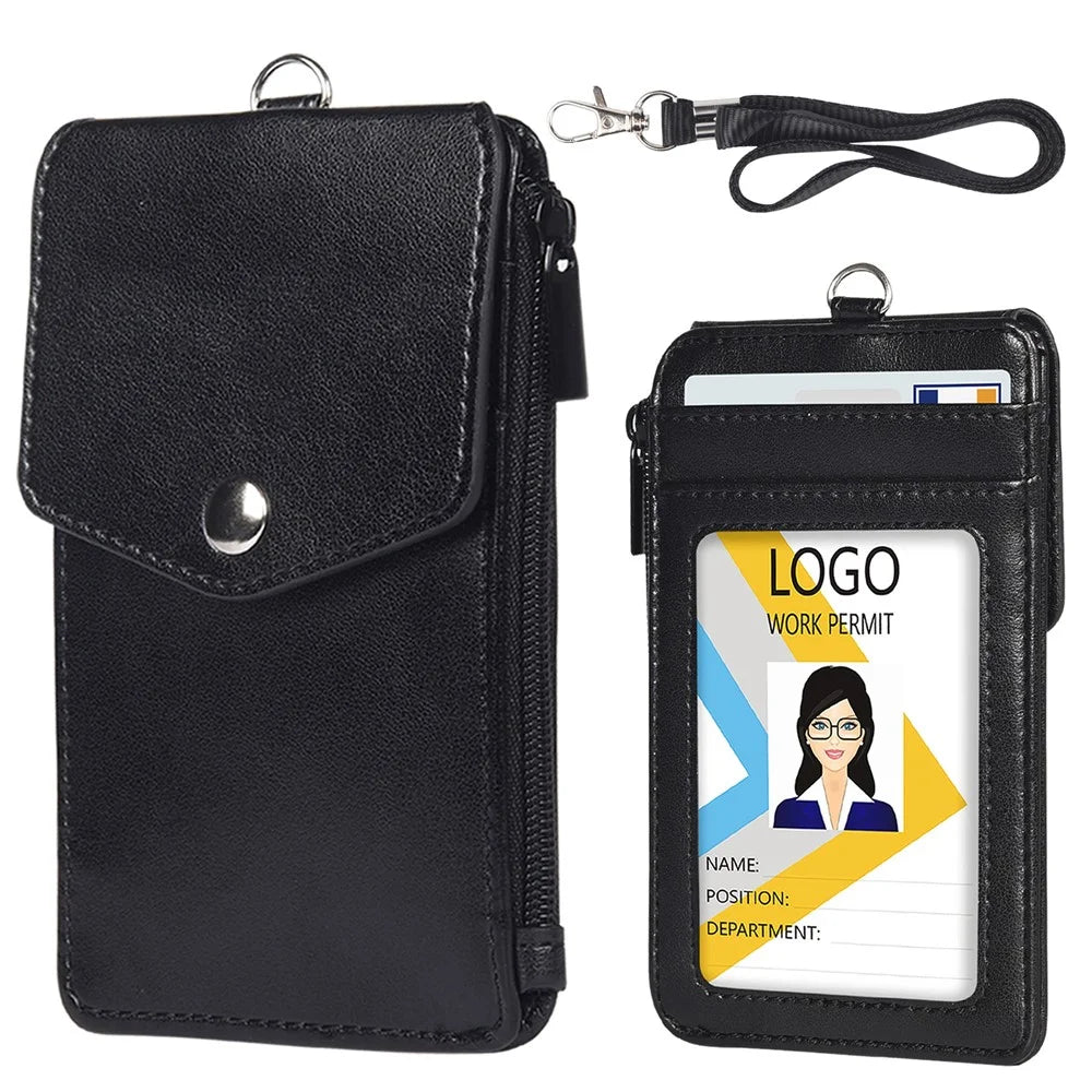PU Wallet with Backside Badge Holder, Multi-Card Slots Anti-Demagnetization Storage Bag for Women - Black - 1
