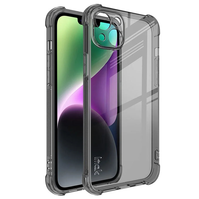 IMAK For iPhone 14 Soft TPU Phone Back Cover Shockproof Four Corners Airbag Case - Transparent Black - 1