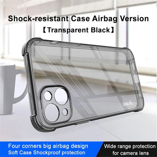 IMAK For iPhone 14 Soft TPU Phone Back Cover Shockproof Four Corners Airbag Case - Transparent Black - 2