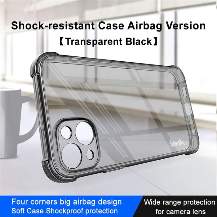 IMAK For iPhone 14 Soft TPU Phone Back Cover Shockproof Four Corners Airbag Case - Transparent Black - 2