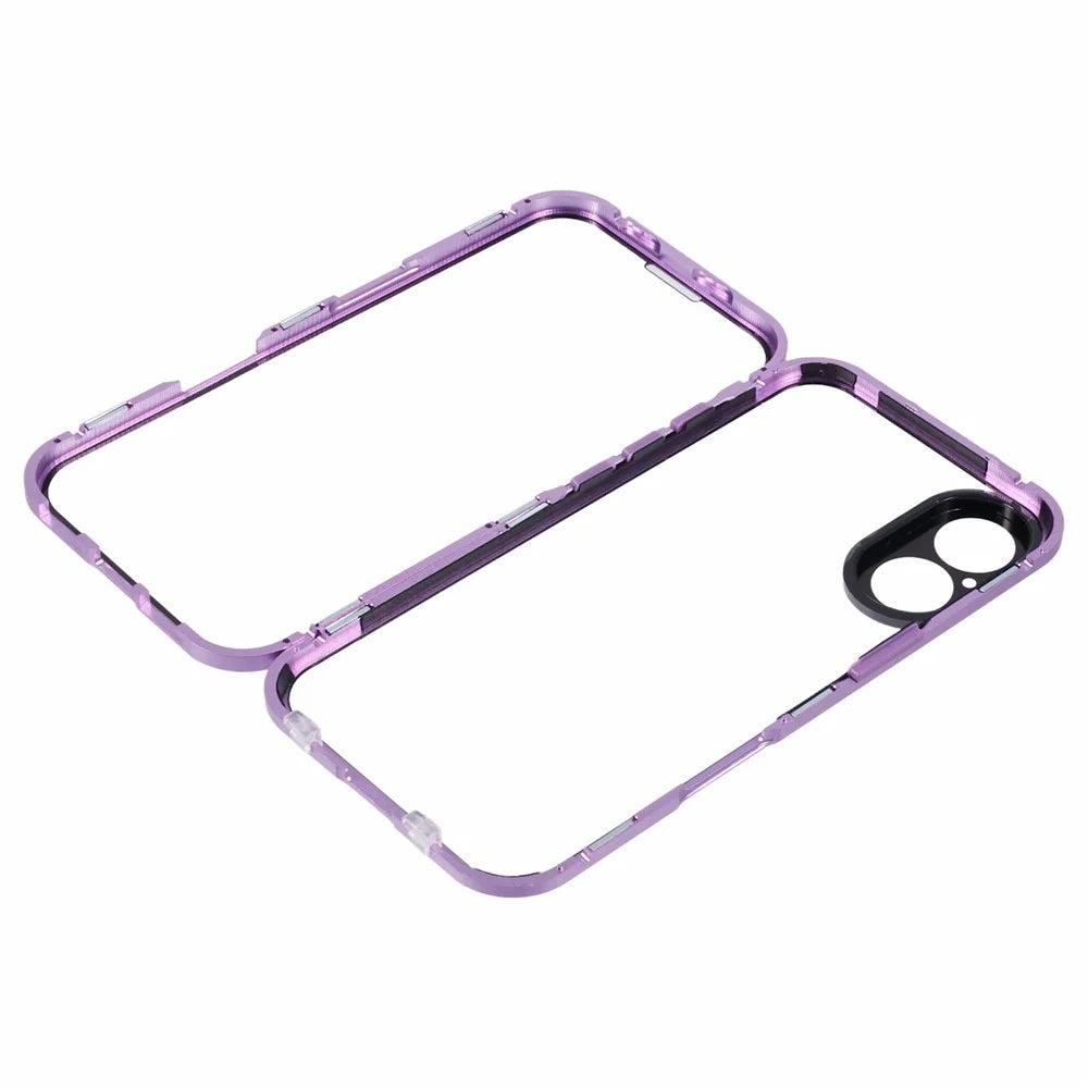 For iPhone 16 Plus Case Magnetic Adsorption Double Sides Tempered Glass+Metal Phone Cover with Buckle - Purple - 5