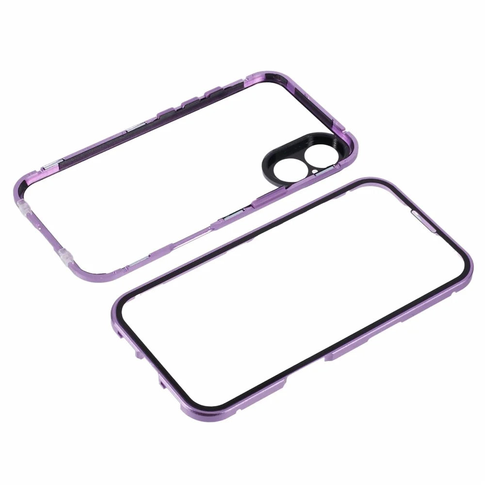 For iPhone 16 Plus Case Magnetic Adsorption Double Sides Tempered Glass+Metal Phone Cover with Buckle - Purple - 6