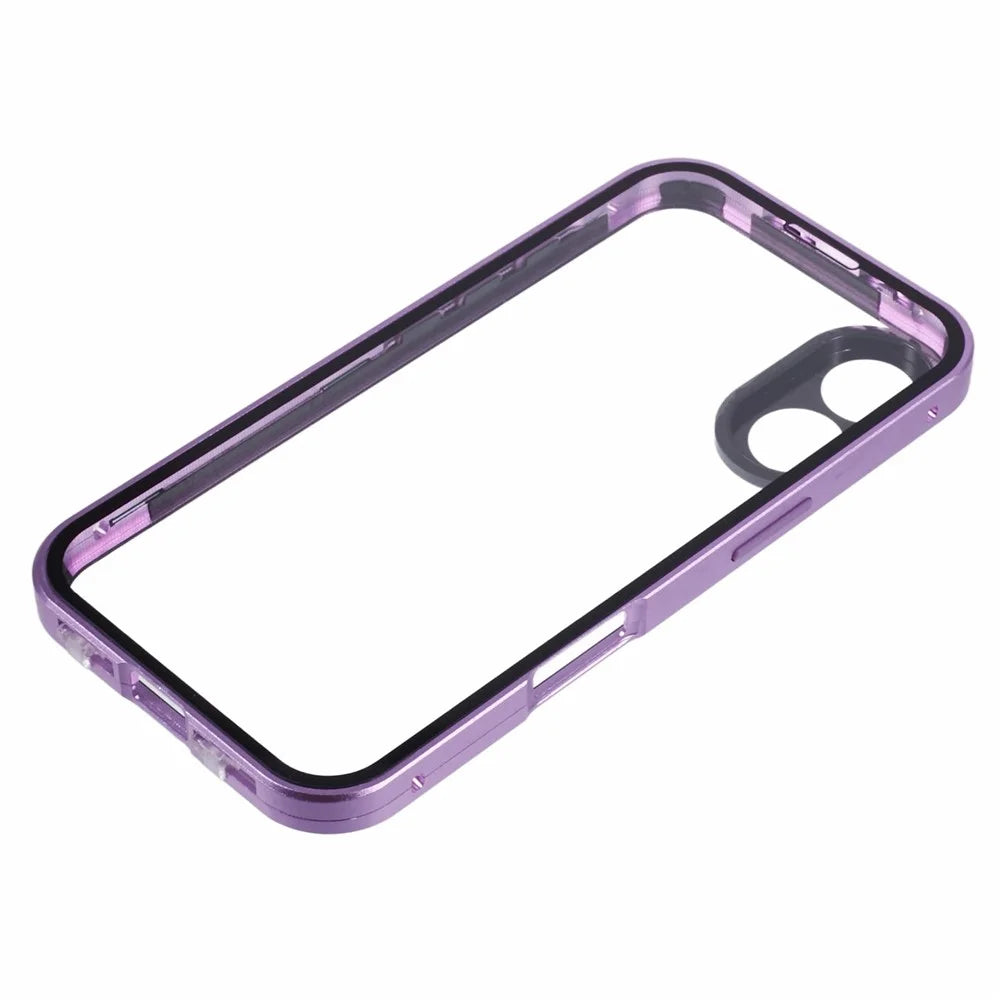 For iPhone 16 Plus Case Magnetic Adsorption Double Sides Tempered Glass+Metal Phone Cover with Buckle - Purple - 7