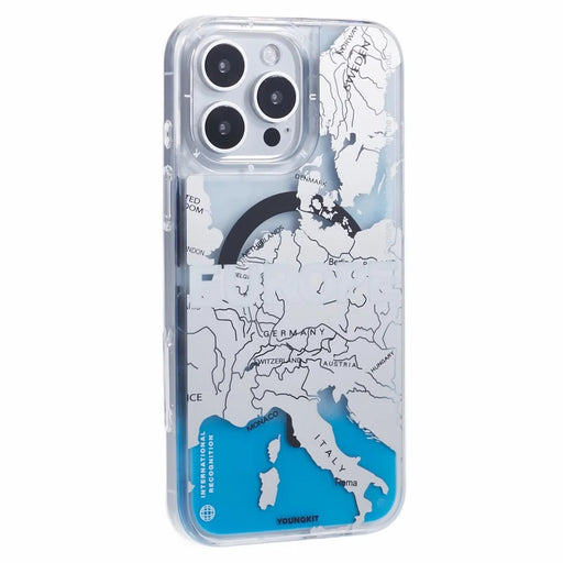 YOUNGKIT For iPhone 16 Pro Max Case Compatible with MagSafe IMD Map Pattern Quicksand PC+TPU Phone Cover - Europe - 1