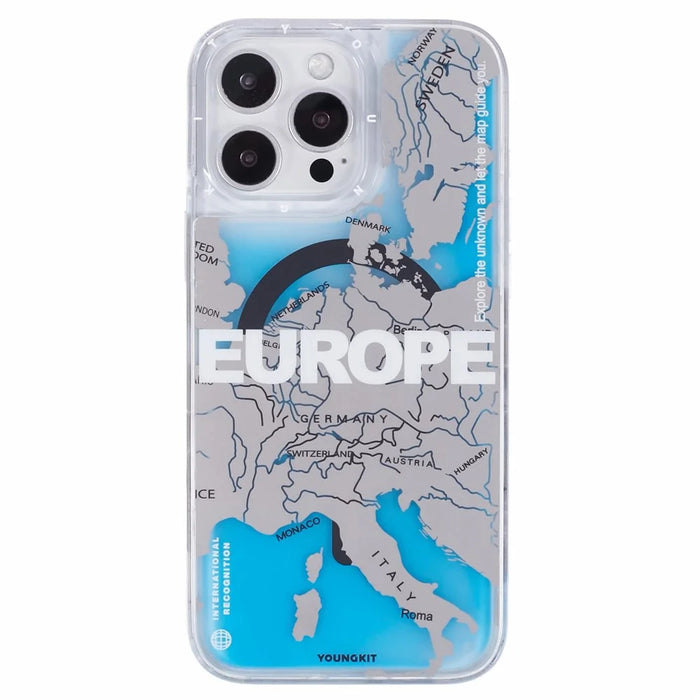 YOUNGKIT For iPhone 16 Pro Max Case Compatible with MagSafe IMD Map Pattern Quicksand PC+TPU Phone Cover - Europe - 3