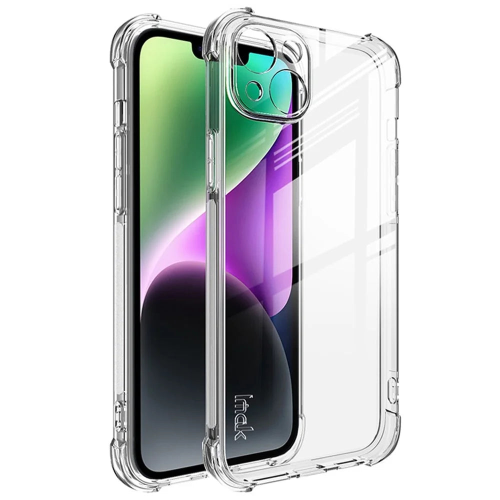 IMAK For iPhone 14 Plus Flexible TPU Clear Phone Back Cover Four Corners Airbag Anti-drop Case - Translucent - 1