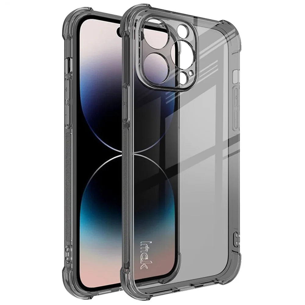 IMAK For iPhone 14 Pro Airbag Reinforced Corner TPU Phone Cover Anti-collision Case - Transparent Black - 1