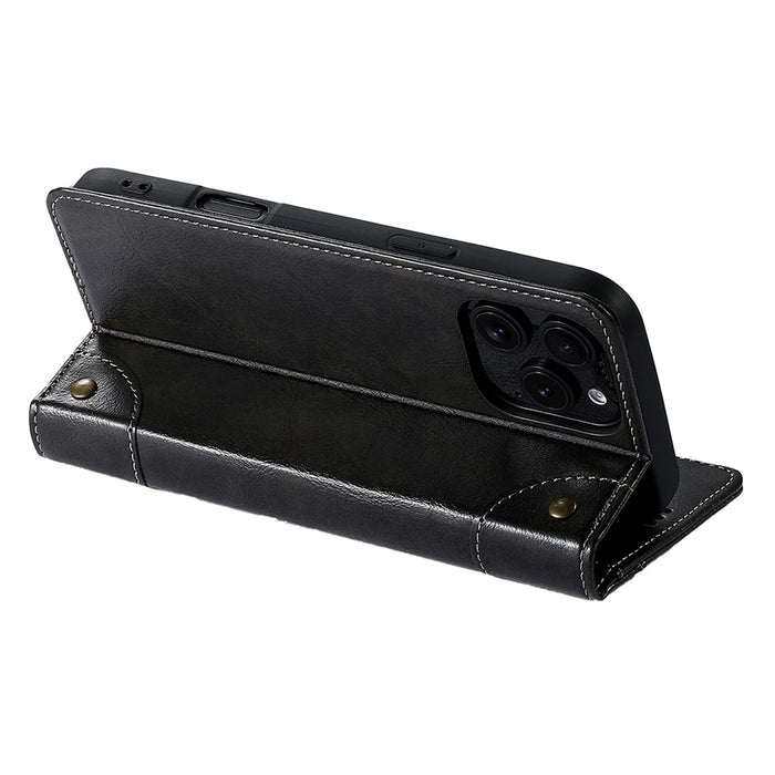 SUTENI For iPhone 16 Pro Case PU Leather Stand Wallet Phone Cover - Black - 3