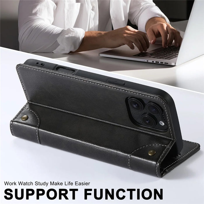 SUTENI For iPhone 16 Pro Case PU Leather Stand Wallet Phone Cover - Black - 4