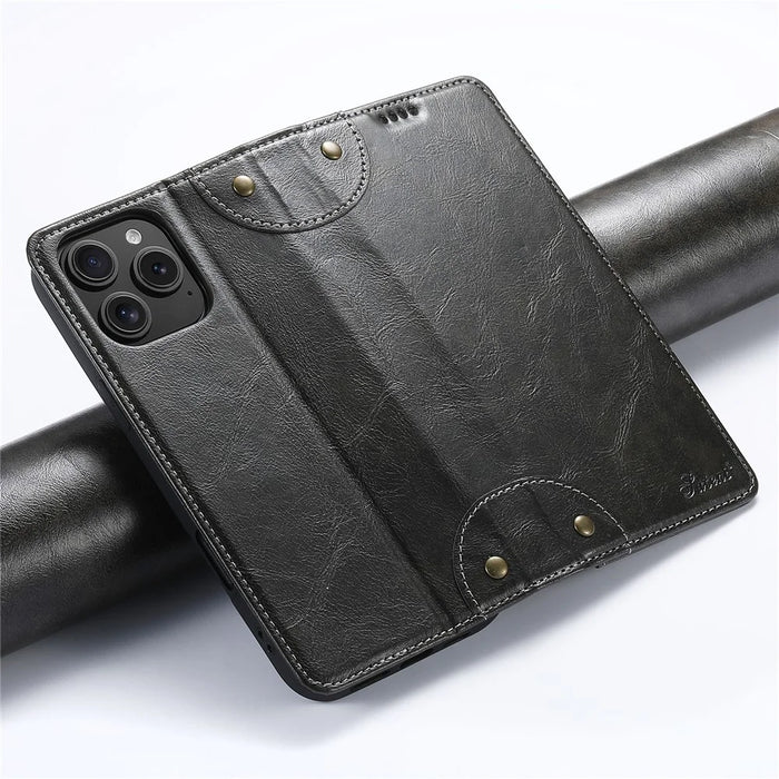 SUTENI For iPhone 16 Pro Case PU Leather Stand Wallet Phone Cover - Black - 7