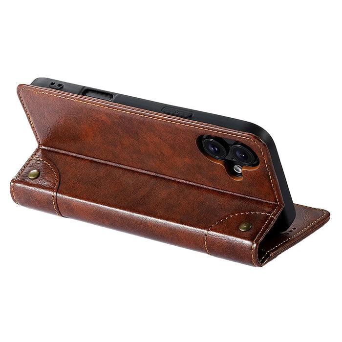 SUTENI For iPhone 16 Plus Case PU Leather Stand Wallet Phone Cover - Khaki - 3