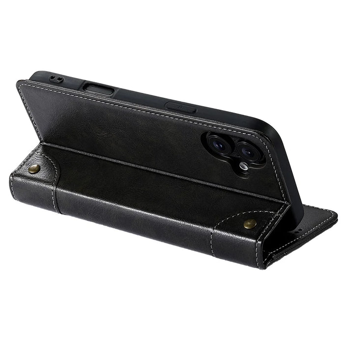 SUTENI For iPhone 16 Case PU Leather Stand Wallet Phone Cover - Black - 3
