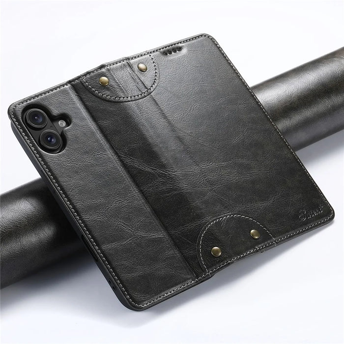 SUTENI For iPhone 16 Case PU Leather Stand Wallet Phone Cover - Black - 4