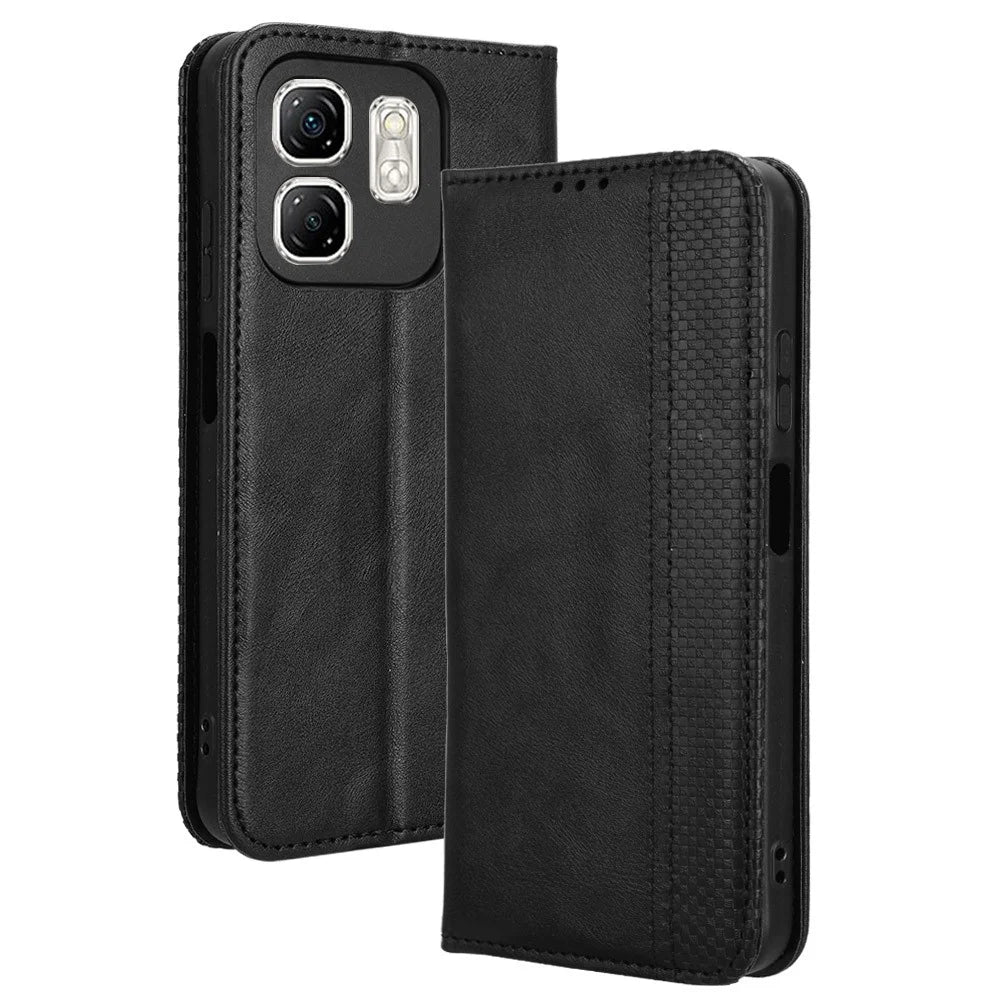 For Infinix Hot 50i 4G X6531 / Smart 9 4G X6532 Leather Case Wallet Stand Retro Texture Phone Cover - Black - 1
