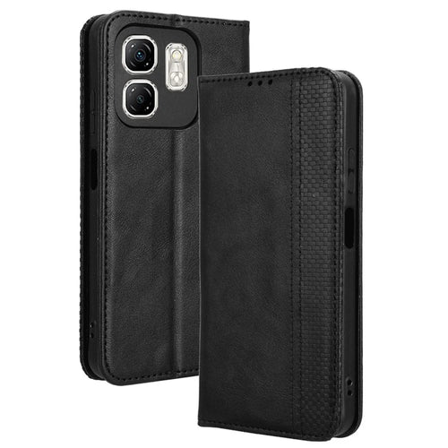 For Infinix Hot 50i 4G X6531 / Smart 9 4G X6532 Leather Case Wallet Stand Retro Texture Phone Cover - Black - 1