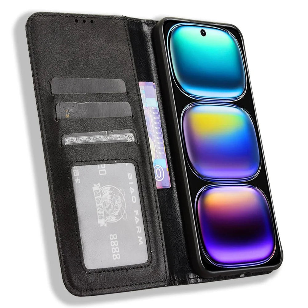 For Infinix Hot 50i 4G X6531 / Smart 9 4G X6532 Leather Case Wallet Stand Retro Texture Phone Cover - Black - 2