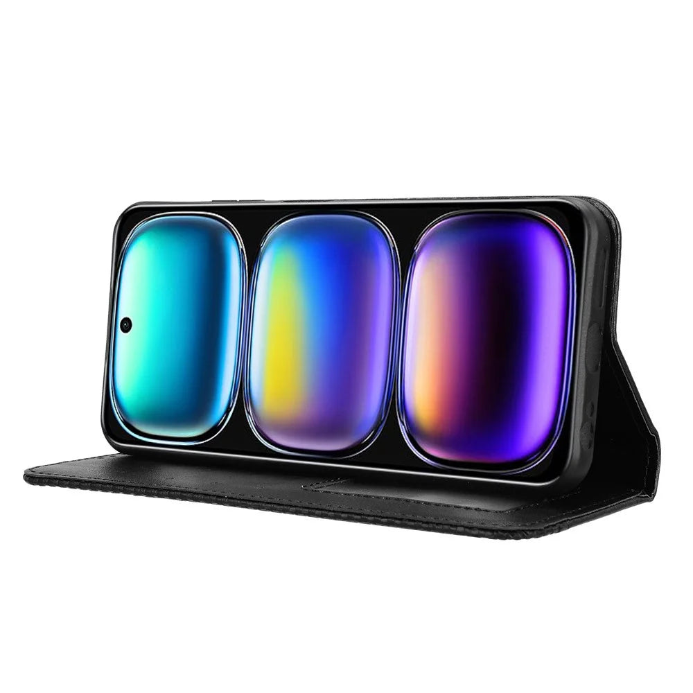 For Infinix Hot 50i 4G X6531 / Smart 9 4G X6532 Leather Case Wallet Stand Retro Texture Phone Cover - Black - 3