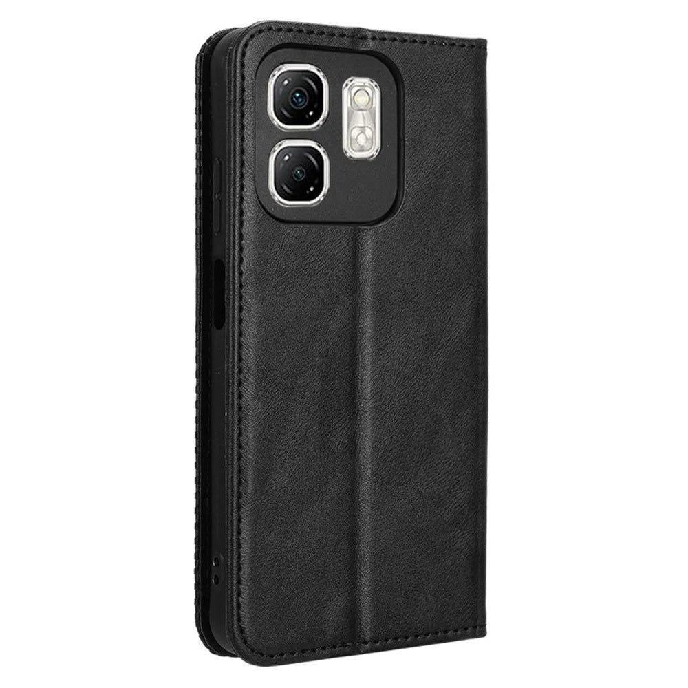 For Infinix Hot 50i 4G X6531 / Smart 9 4G X6532 Leather Case Wallet Stand Retro Texture Phone Cover - Black - 7