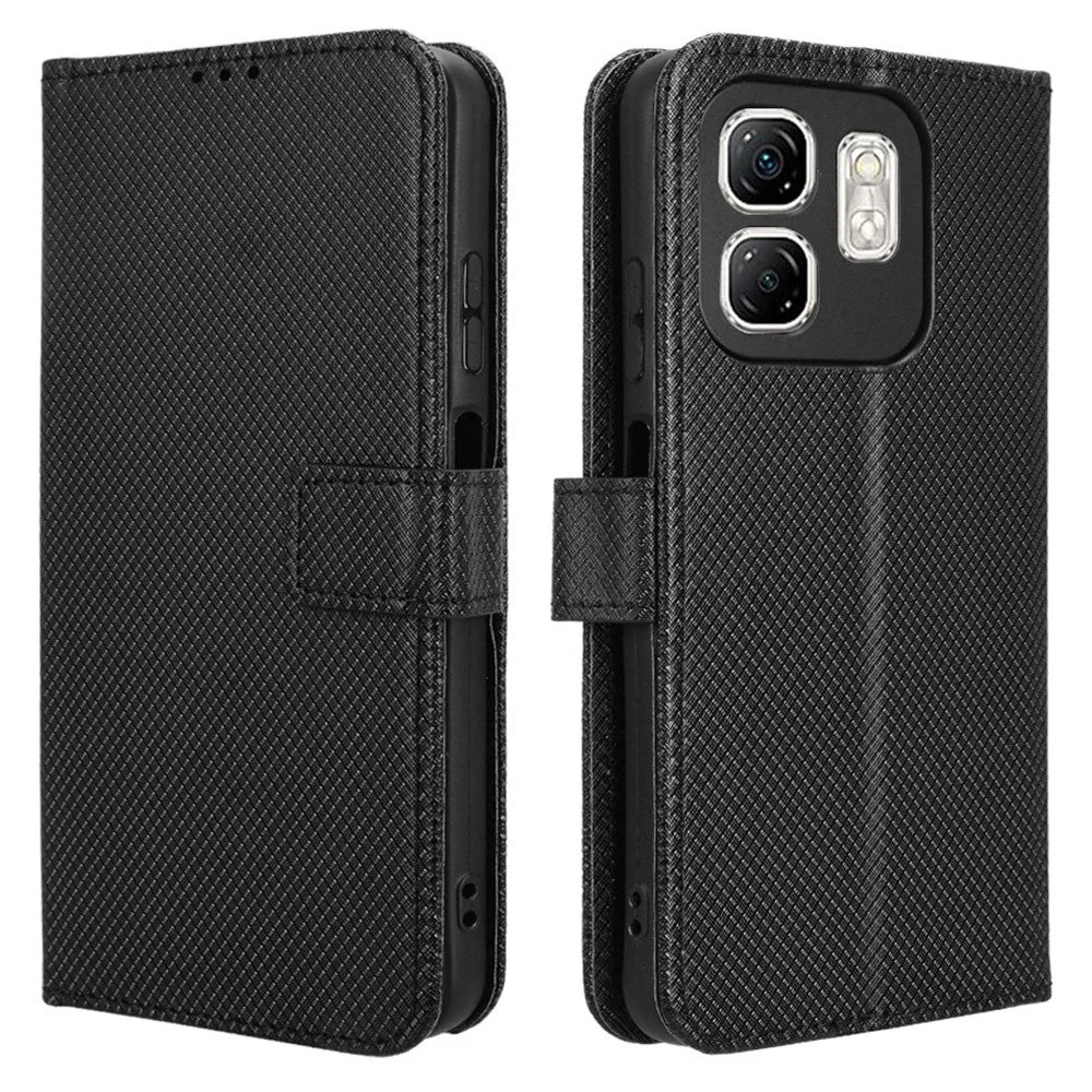 For Infinix Hot 50i 4G X6531 / Smart 9 4G X6532 Case PU Leather Diamond Texture Wallet Phone Cover - Black - 1
