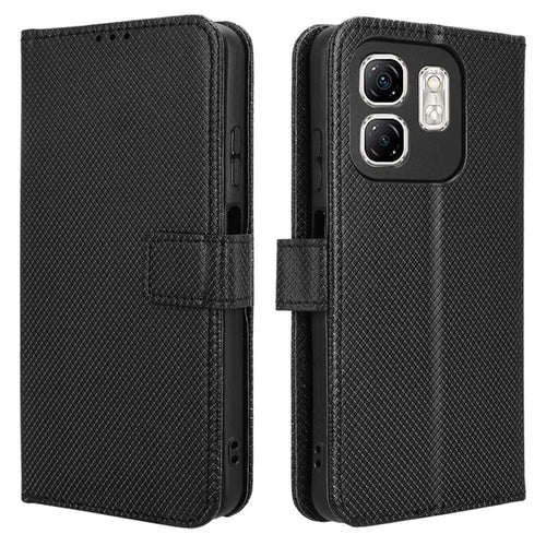 For Infinix Hot 50i 4G X6531 / Smart 9 4G X6532 Case PU Leather Diamond Texture Wallet Phone Cover - Black - 1