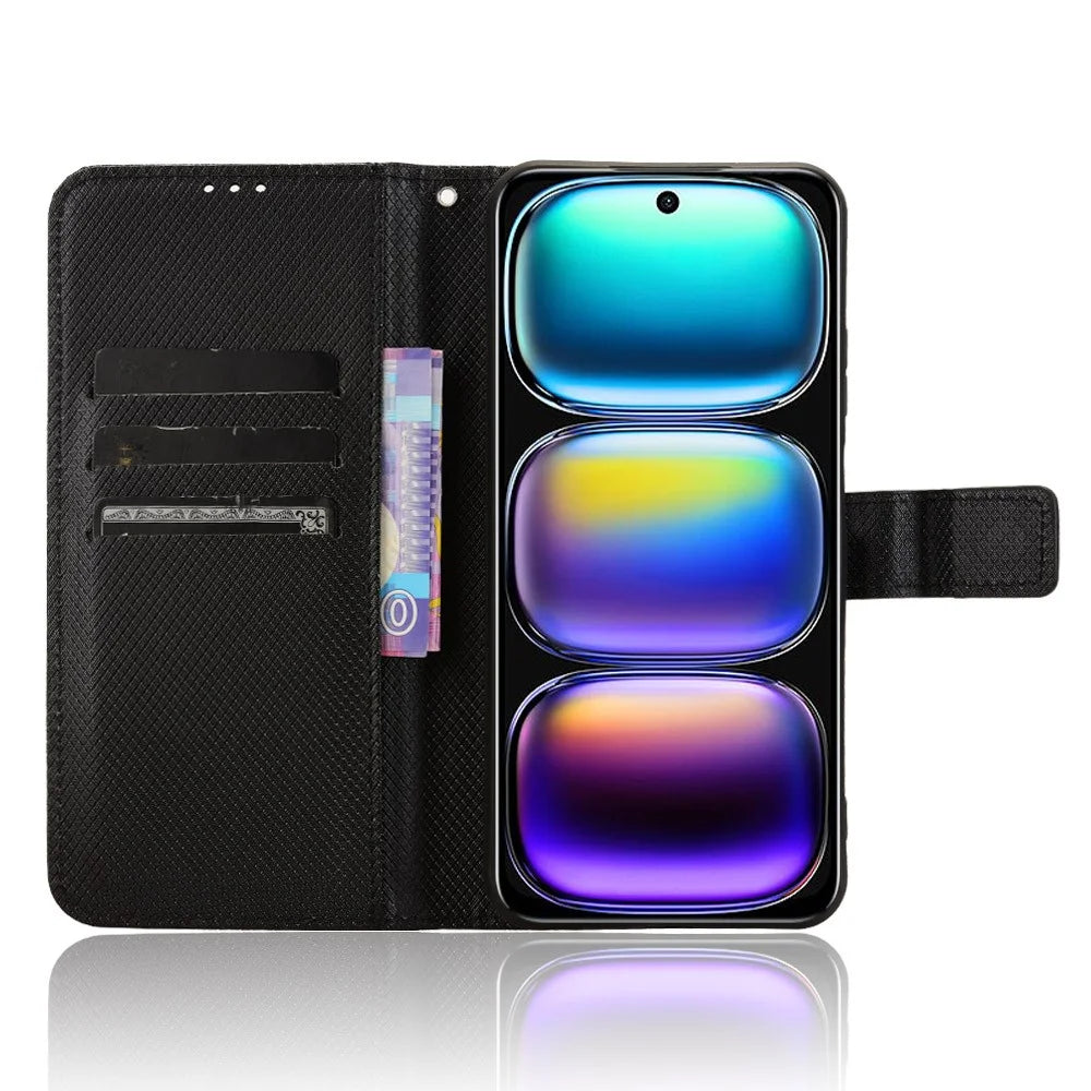 For Infinix Hot 50i 4G X6531 / Smart 9 4G X6532 Case PU Leather Diamond Texture Wallet Phone Cover - Black - 2