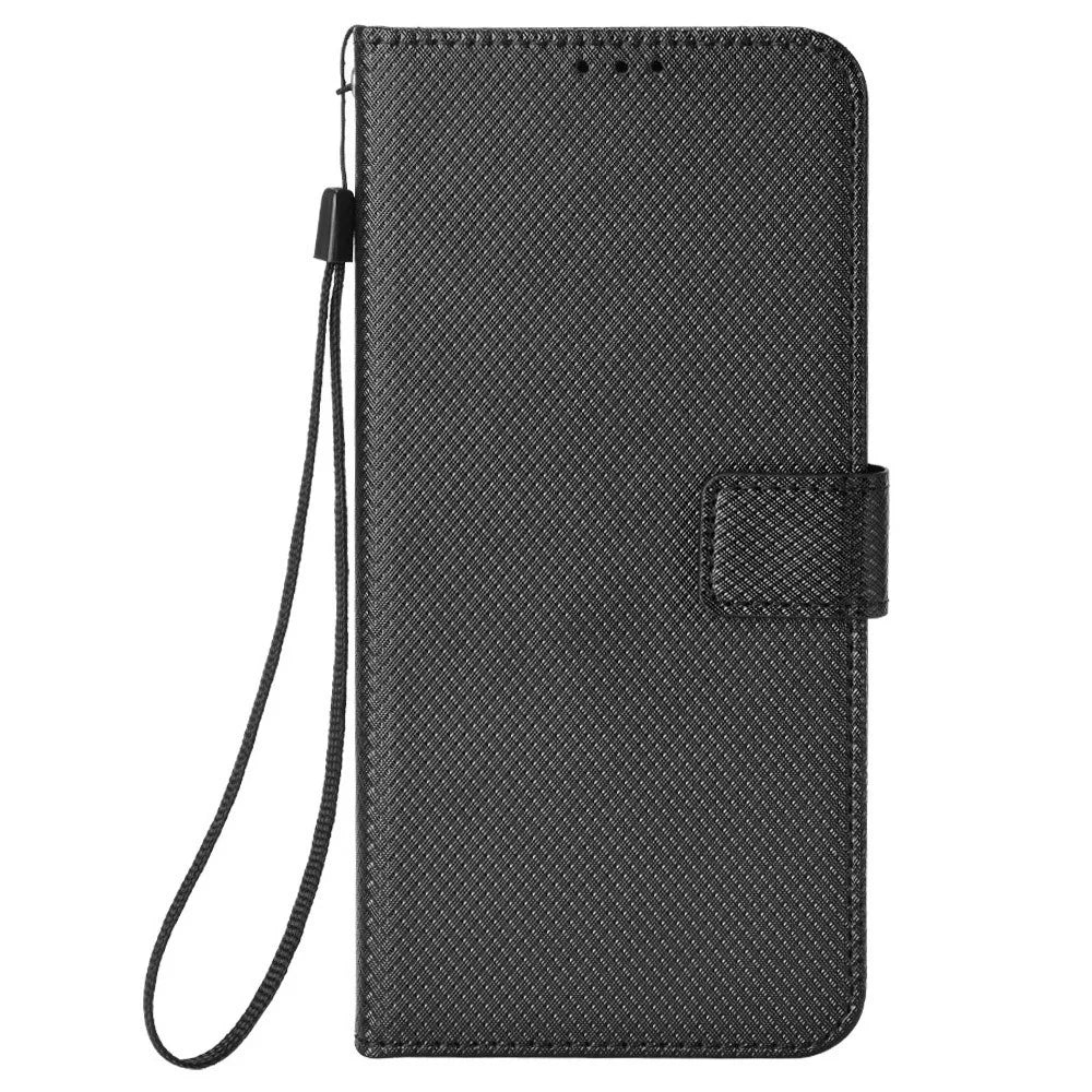 For Infinix Hot 50i 4G X6531 / Smart 9 4G X6532 Case PU Leather Diamond Texture Wallet Phone Cover - Black - 6