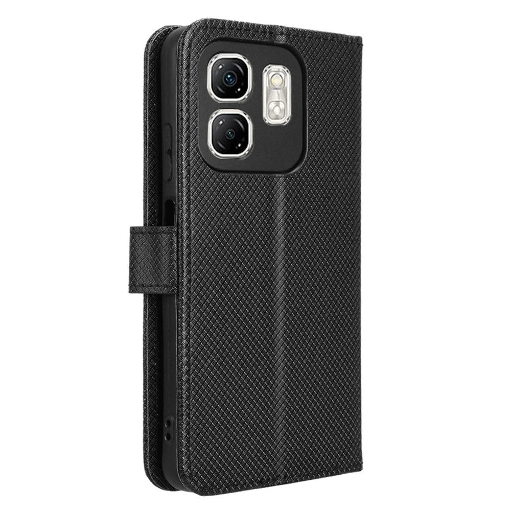 For Infinix Hot 50i 4G X6531 / Smart 9 4G X6532 Case PU Leather Diamond Texture Wallet Phone Cover - Black - 7