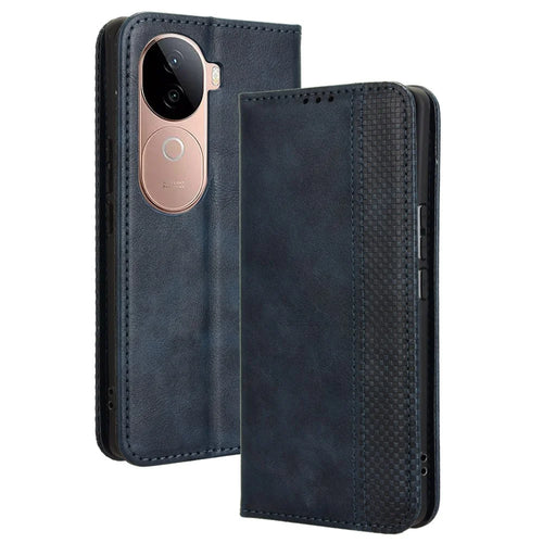 For vivo V40e 5G / iQOO Z9s 5G Leather Case Wallet Stand Retro Texture Phone Cover - Blue - 1
