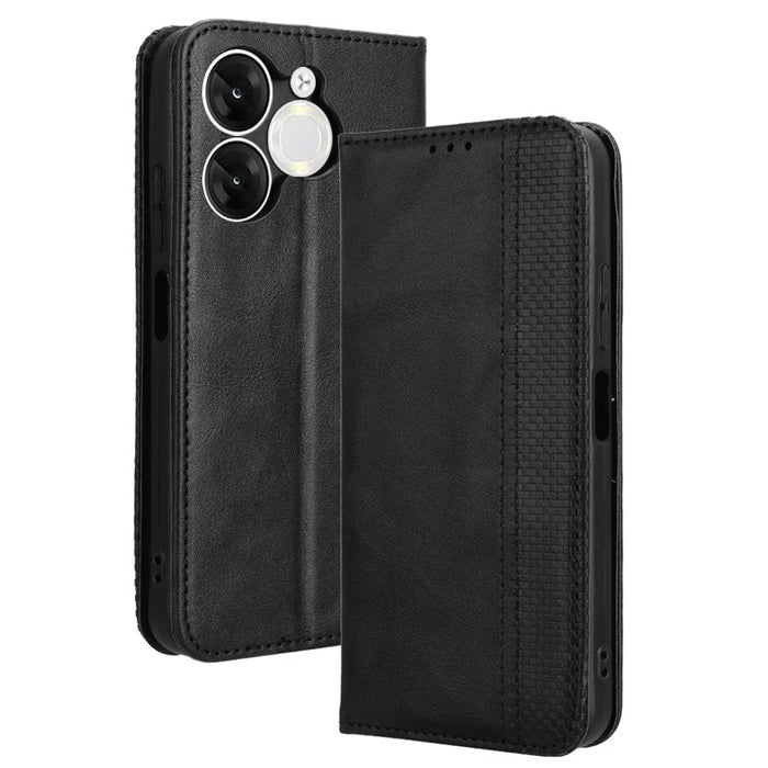 For itel A80 4G A671LC Leather Case Wallet Stand Retro Texture Phone Cover - Black - 1