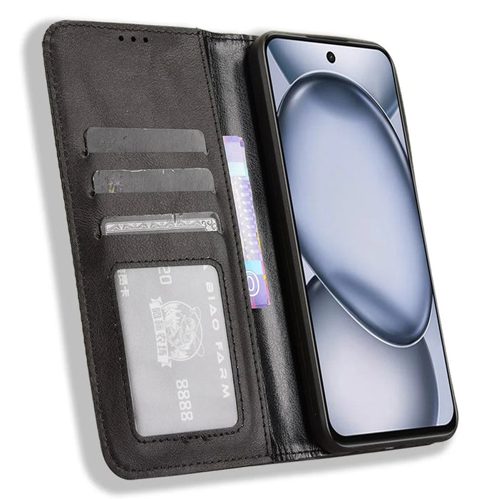 For itel A80 4G A671LC Leather Case Wallet Stand Retro Texture Phone Cover - Black - 2