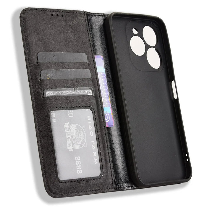 For itel A80 4G A671LC Leather Case Wallet Stand Retro Texture Phone Cover - Black - 5