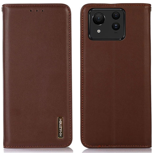 KHAZNEH For Asus Zenfone 11 Ultra 5G Case Genuine Cow Leather Wallet Phone Cover Nappa Texture - Brown - 1