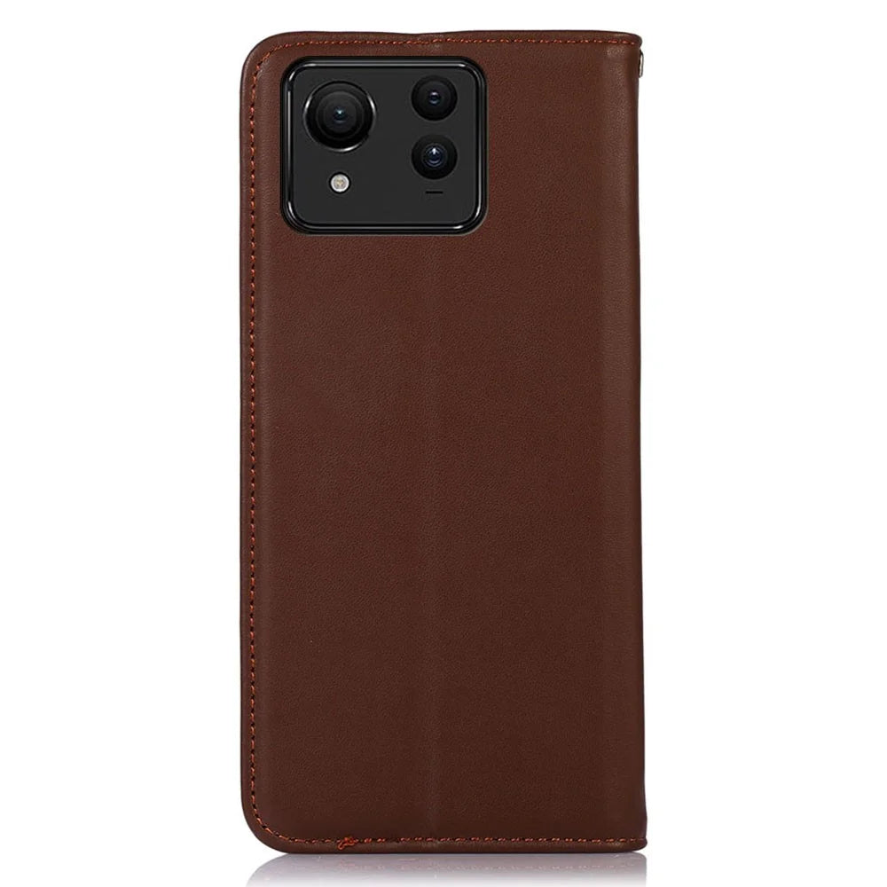 KHAZNEH For Asus Zenfone 11 Ultra 5G Case Genuine Cow Leather Wallet Phone Cover Nappa Texture - Brown - 7