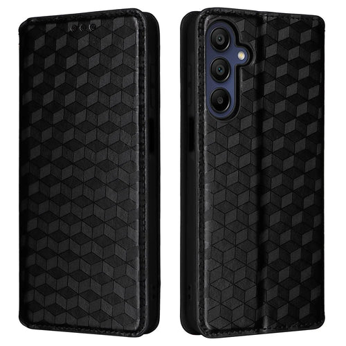 For Samsung Galaxy A16 5G / A16 4G Wallet Case Rhombus Imprinted Leather Phone Cover - Black - 1