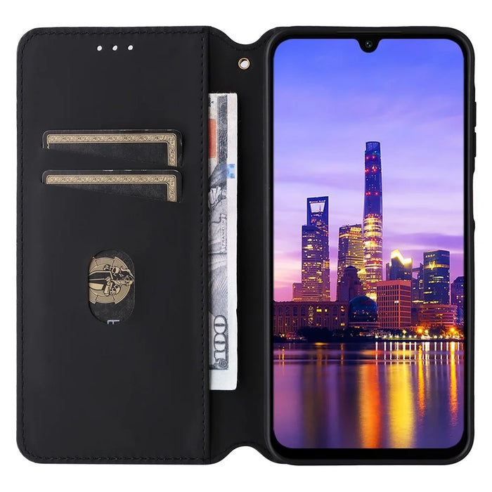 For Samsung Galaxy A16 5G / A16 4G Wallet Case Rhombus Imprinted Leather Phone Cover - Black - 2