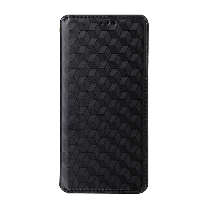 For Samsung Galaxy A16 5G / A16 4G Wallet Case Rhombus Imprinted Leather Phone Cover - Black - 6