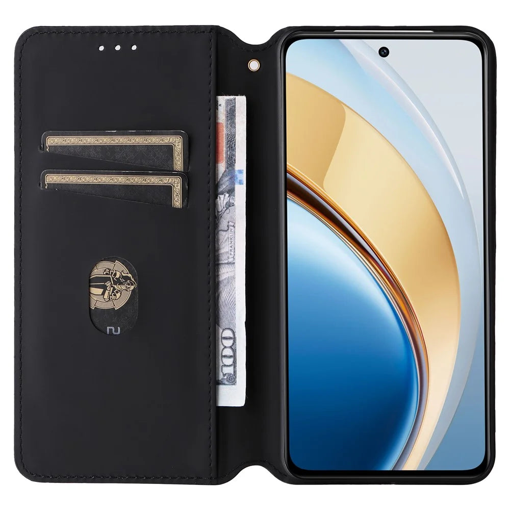 For vivo V40 Lite (Indonesia) 4G / 5G Wallet Case Rhombus Imprinted Leather Phone Cover - Black - 2
