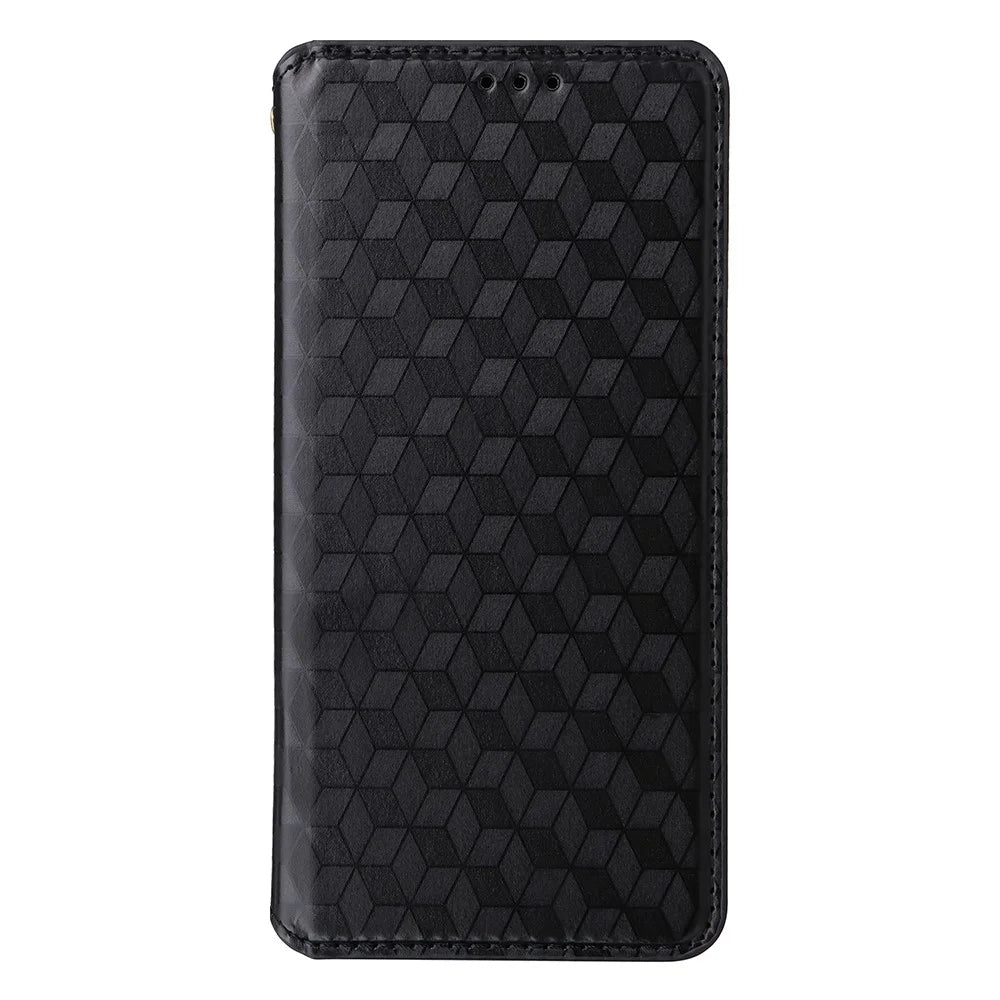 For vivo V40 Lite (Indonesia) 4G / 5G Wallet Case Rhombus Imprinted Leather Phone Cover - Black - 6