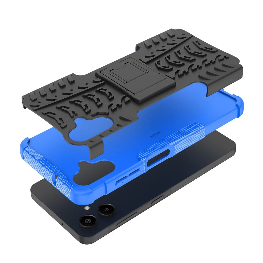 For Samsung Galaxy A06 4G Case PC+TPU Tyre Pattern Slim Phone Cover with Kickstand - Blue - 3