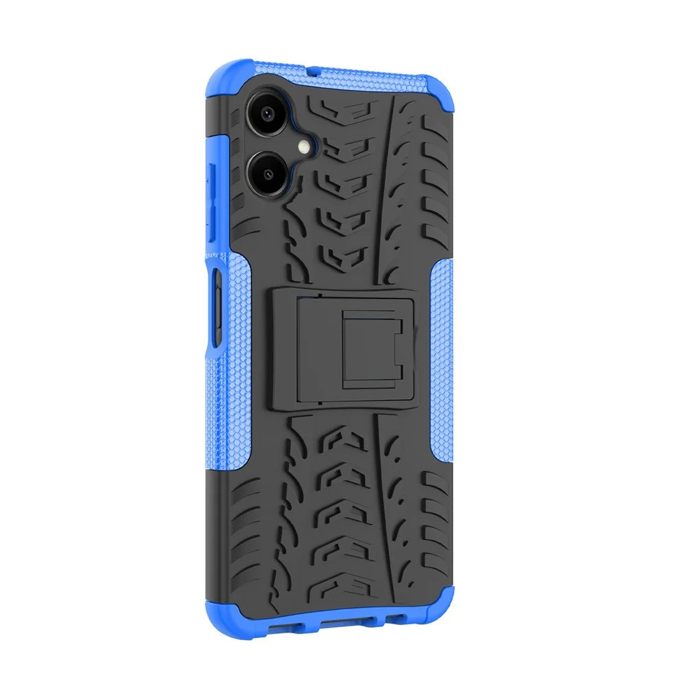 For Samsung Galaxy A06 4G Case PC+TPU Tyre Pattern Slim Phone Cover with Kickstand - Blue - 5