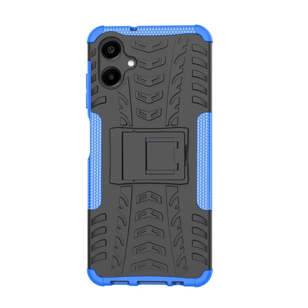 For Samsung Galaxy A06 4G Case PC+TPU Tyre Pattern Slim Phone Cover with Kickstand - Blue - 6