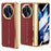 For vivo X Fold3 Case PU Leather+PC Electroplating Phone Cover with Tempered Glass Screen Film - Red - 1