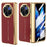 For vivo X Fold3 Pro Case PU Leather+PC Electroplating Phone Cover with Tempered Glass Screen Film - Red - 1
