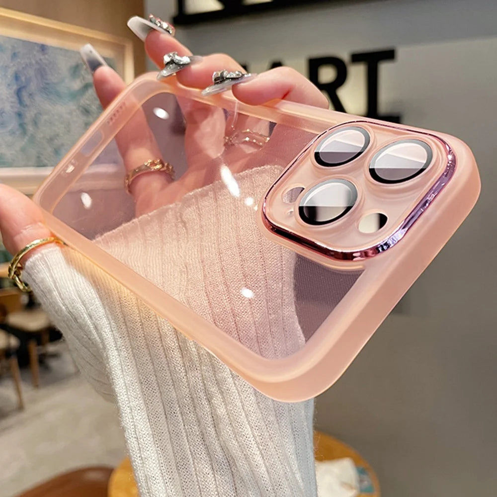 For iPhone 15 Pro Max Case Gradient Glitter Shockproof PC+TPU Phone Cover with Lens Film - Pink - 3