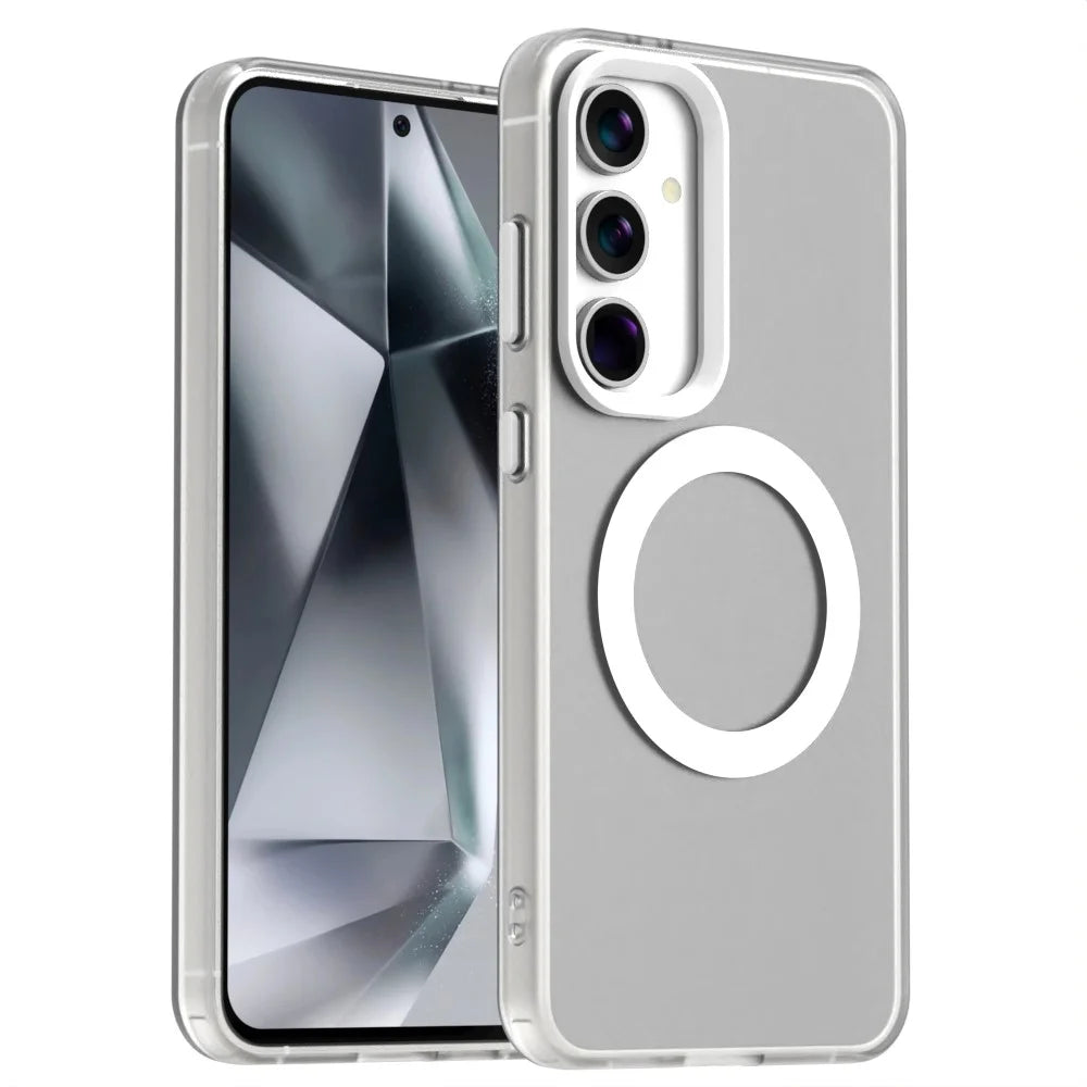 Candy Series For Samsung Galaxy S23 FE Magnetic Case PC+TPU+PET Anti-Drop Phone Cover - White - 1